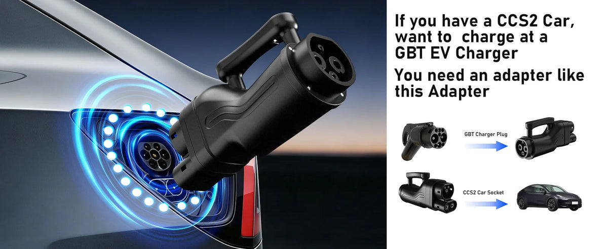 Connection direction: GB/T DC charger to the adapter and CCS2 vehicle
