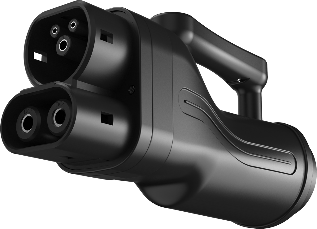 Close-up of the CCS2 vehicle-side connector and handle