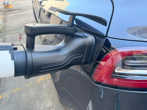 GB/T to CCS2 DC adapter connected to a vehicle; confirm the exact vehicle and charger compatibility