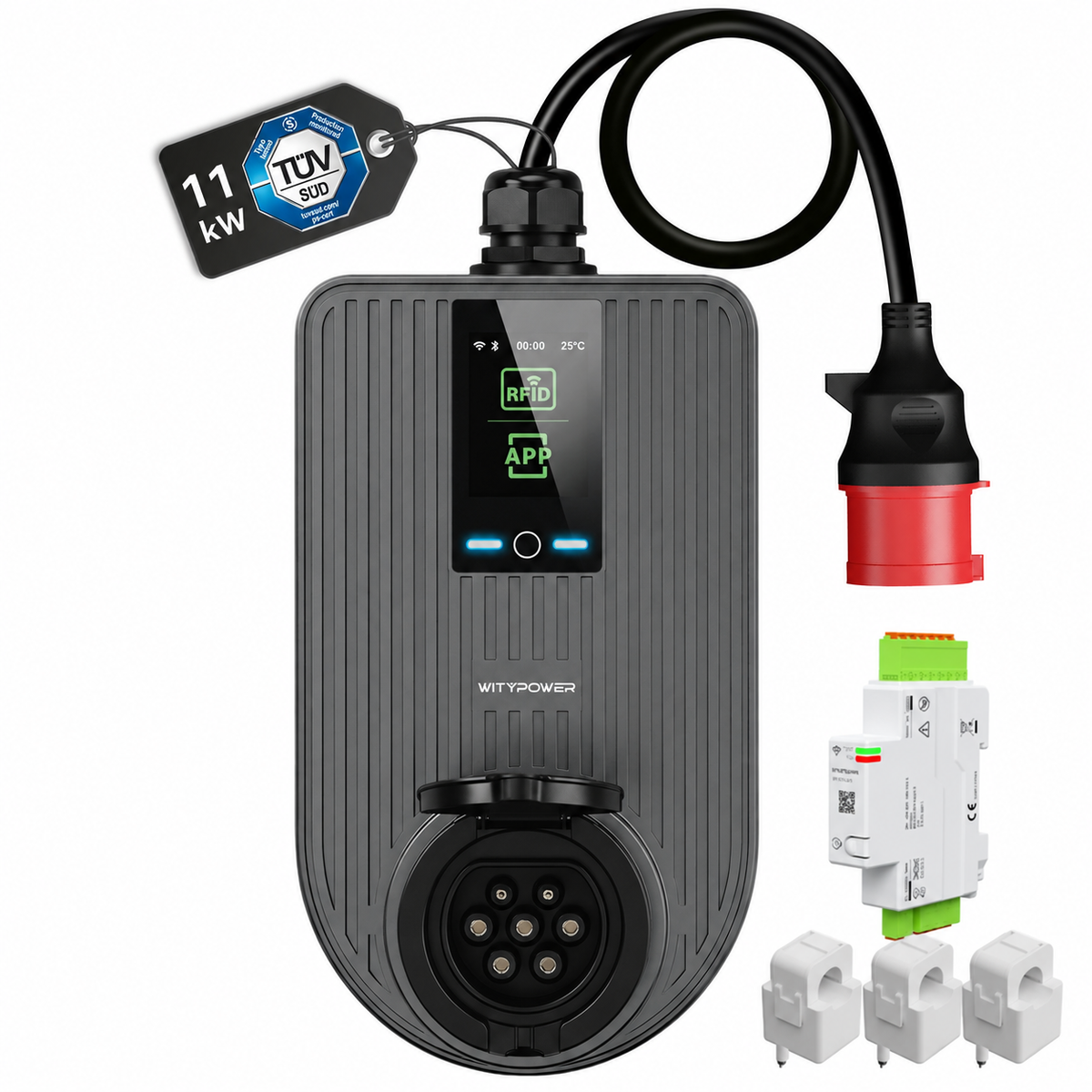 Q Series 11 kW CEE EV charger with DLB controller and three CTs
