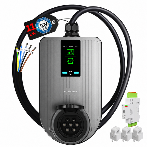 Q Series 11 kW hardwired EV charger with DLB controller and three CTs