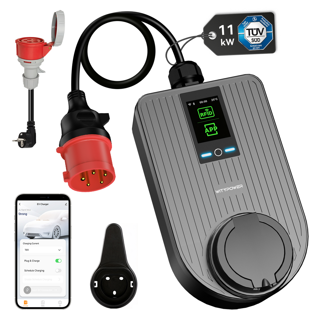 Q 11 kW CEE EV charger — product and input connector view
