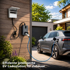 WityPower Q-Wallbox an einer Hauswand beim Laden eines Elektroautos